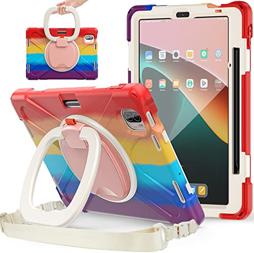 per Xiaomi Mi Pad 5/MiPad 5 Pro 11 pollici 5G 2021 Custodia antiurto per bambini, staffa girevole a 360 gradi Custodia robusta resistente [cavalletto] [tracolla], rosso colorato