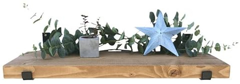 Masterplank Wooden Floating Shelves (60 cm Long), Rustic Wall Mounted Shelf Board with Seated L Black Brackets - Reclaimed Timber & Handmade Decorative Shelves for Bathroom, Living