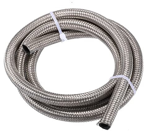 X AUTOHAUX 5ft AN6 Universal Car Braided Oil Fuel Gas Line Hose Silver Tone