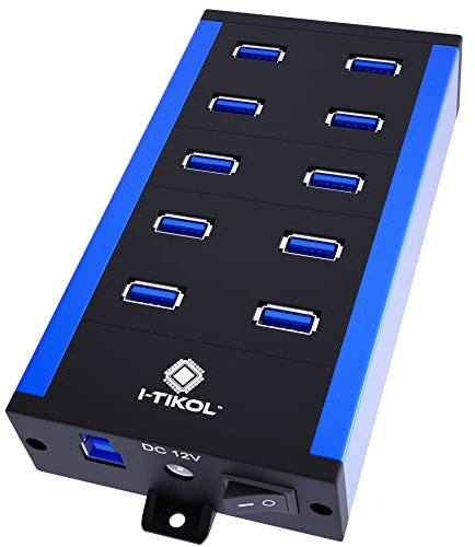 Powered USB Hub with 10 Ports - USB 3 0 Hub - USB Expander Hub 12V 5A 60W 2.4mA - High Speed USB Splitter Up to 5Gbps - Aluminum Alloy Multi USB Ports Hub for Laptop, Phone, Tablet, PC