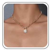 TseenYi Schloss Halskette Punk Chunky Chain Choker Halskette Gold Vorhängeschloss Halskette Kettenschmuck Für Frauen Und Mädchen Geschenke