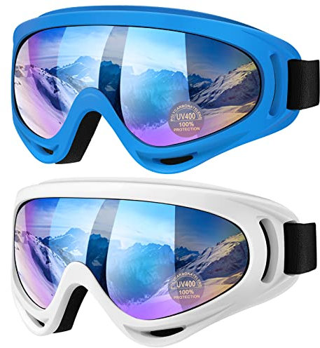 Vatefery Ski Goggles,Skiing Snowboard Goggles for Men & Women kids,Boys & Girls, Youth,Anti-glare,Anti-fog Snowboarding Snow Goggles Glasses 2-Pack (D.Blue&White)