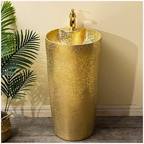ZTGL Sockel-Badezimmer LuxuriöSes Standwaschbecken Aus Gold Keramik – Rundes Handwaschbecken Waschbecken – Einteiliges Standwaschbecken Mit Wasserhahn-Set,B
