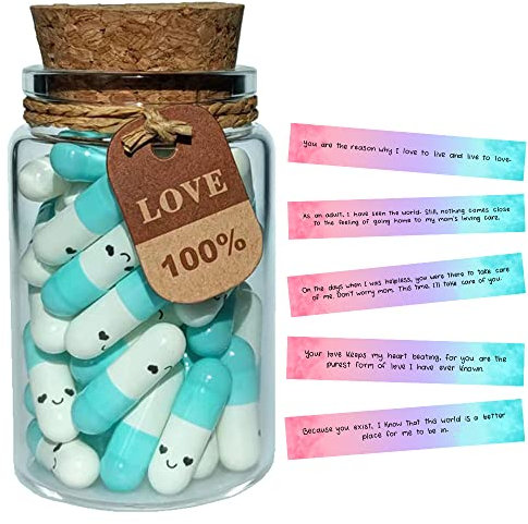 INFMETRY Mothers Day Gifts Prewritten Message In Capsule Lovely Notes Pills Birthday Gifts For Mom From Daughter Son (Light Blue Mom 50pcs)