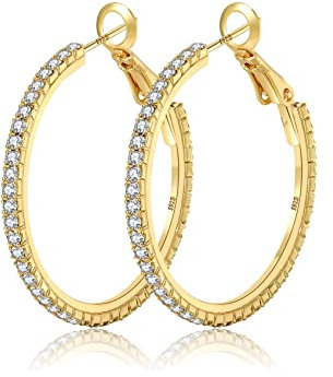 MOROTOLE 14K Gold Strass Ohrringe - Mode Dünn Groß Reifen Hypoallergen für Frauen Mädchen - Schmuck Geschenke 20/30/40/50/60/70mm