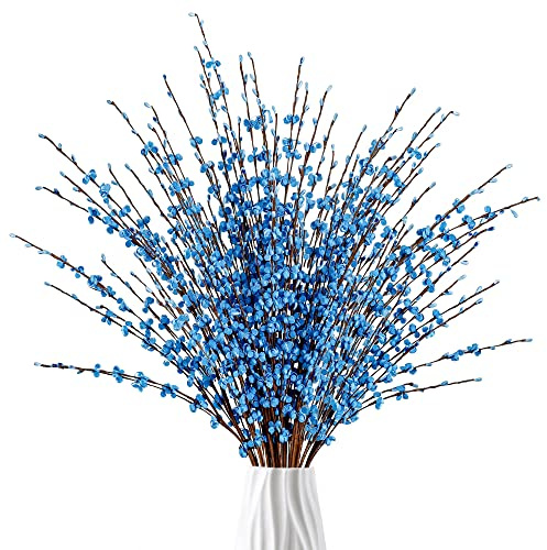 Sggvecsy Künstliche Jasmin-Blumen, 75 cm lang, künstlicher Blumenstrauß, künstliche Jasmin-Pflanzen, trockene Zweige für Hochzeit, Zuhause, Party, Büro, Hotel, Restaurant, Küche, Dekoration, Hellblau,