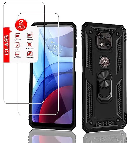 Anvzle Schutzhülle für Motorola Moto G Power (2021) mit [2er-Pack] Displayschutzfolie aus gehärtetem Glas, G Power 2021 Hülle, robuste Rüstung [Militärqualität] Schutz, mit magnetischem Ring und