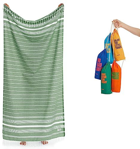 Luum® Strandtuch groß 100x200 Hamamtuch Saunahandtuch Badetuch Handtuch Yogatuch Duschtuch Strandhandtuch Saunatuch Reisehandtuch Turkish Towels, Damen Herren, 100% Baumwolle, Dunkel Grün