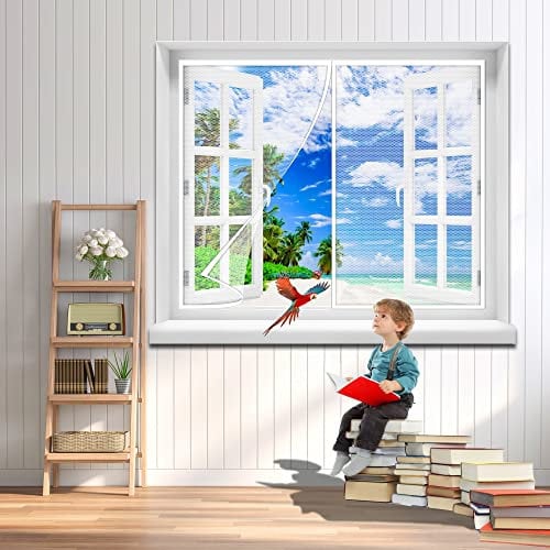 Fliegengitter BalkonFenster, 75 x 80 cm Verbesserte Qualität der Fliegengitter Tür Magnet, Geeignet für Balkontür Terrassentür Kellertür Zimmertür und Schiebetür, ohne Bohren(Weiß)