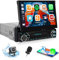 [Upgrade Wireless] CAMECHO Autoradio 1 Din con Wireless Carplay e Android Auto Stereo, 7 Pollici Elettrico Flip Out Schermo Auto Radio con Bluetooth, FM, AUX, USB Collegamento Speculare