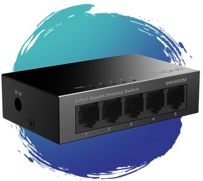 Strong LAN Switch 5 Port Gigabit, Metallgehäuse, 10/100/1000 Mbit/s | Ethernet Switch, Plug & Play, Lüfterloses Design, Desktop- oder Wandmontage, Schwarz, SW5000M
