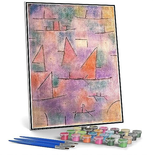 Malen nach Zahlen für Erwachsene Hafen mit Segelschiffen Gemälde von Paul Klee DIY Ölgemälde Malen nach Zahlen Kits