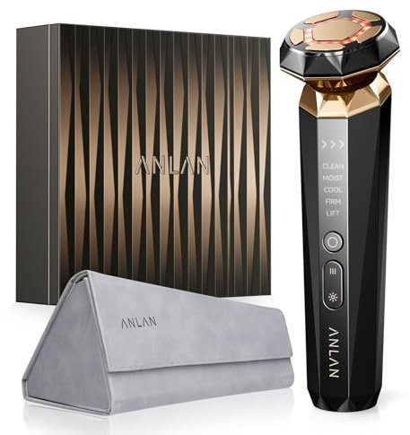 Radiofrequenz Gerät Gesicht,ANLAN 18K Gold Gesichtsmassagegerät Gegen Falten 5 in 1 Face Massager EMS Mikrostrom Gerät Gesicht V Face Beauty Meter Lichttherapie Gesicht Anti Aging Gerät