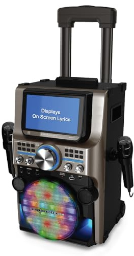 Easy Karaoke Machine de karaoké Bluetooth ultime avec effets lumineux LED multicolores – Système de karaoké portable avec écran couleur TFT de 7, puissance de crête de 300 W, batterie rechargeable et