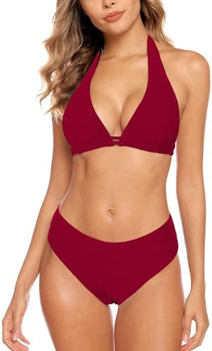 Aidotop Damen Bikini Set Triangel Badeanzug Strand Ties Zweiteiliger Bademode Bikinihose(32Red1,S