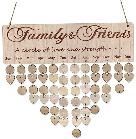 VILLFUL Holzkalender Geburtstagskalender Mit Buchstaben Für Familie Und Freunde Wandkalender Aus Holz Diy-kalender Zur Erinnerung An Geburtstage Und Jahrestage Hängende Plakette Für