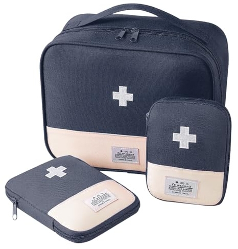 3 Pieces First Aid Bag Empty, Medicine Travel Storage Bag (Dark Blue) | 3 Size Small/Large Portable Waterproof Oxford Fabric Material Medical Bag, for Outdoor Camping Home Work Survival Kit