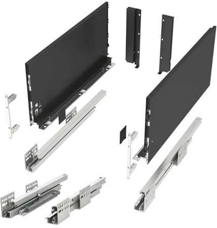 SOTECH Schubladensystem JUNKER SLIM mit Push to Open anthrazit Höhe 199 mm | Tiefe 400 mm bis 35 Kg belastbar Schubkastensystem mit 13 mm schlanken Schubladenzargen