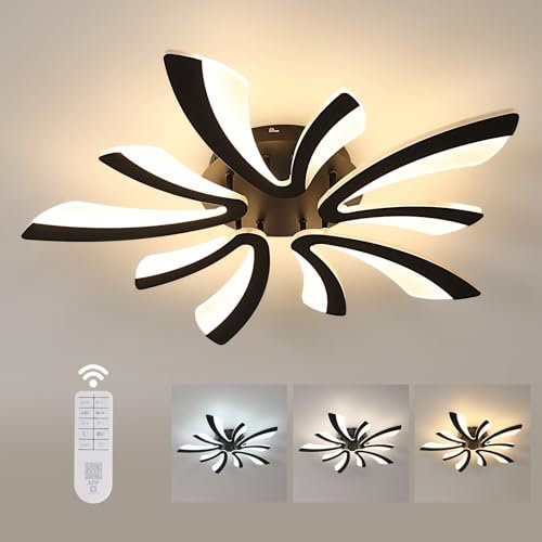 Comely LED Deckenleuchte, 48W 5400LM, dimmbar 3000K-6500K, 70cm, schwarz, inkl. Fernbedienung (ohne Batterien). Ideal für Wohnzimmer & Schlafzimmer