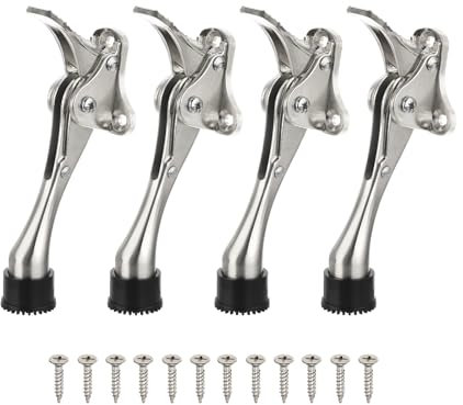 QUARKZMAN Tope de Puerta Abatible, Paquete de 4 Soportes de Tope de Puerta con Punta de Goma Antideslizante y Tornillos, Soporte de Puerta de Metal de 6, Plateado