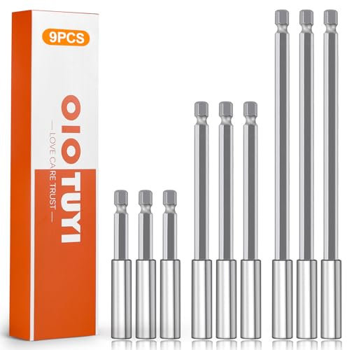 OioTuyi 9-teiliges Magnet Bit Verlängerungsset, Bithalter Lang, Bit Halter, Bitverlängerungen 5/10/15 cm, Bit Verlängerung für Akkuschrauber, Bithalter Magnetisch