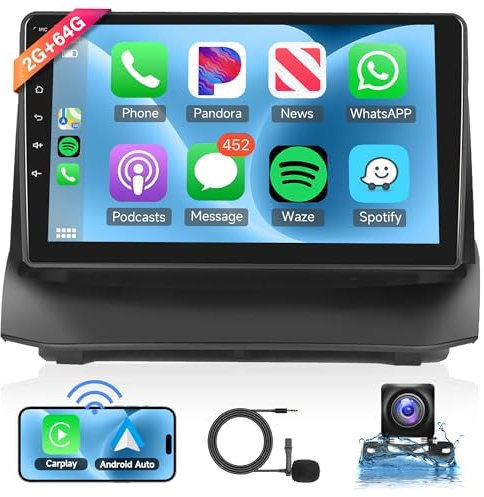 2G+64G Android Car Stereo for Ford Fiesta 2009-2014 with Wireless Carplay Android Auto, Rimoody 9 Inch Touch Screen Car Radio with GPS Navigation Bluetooth FM RDS WiFi EQ Backup Camera