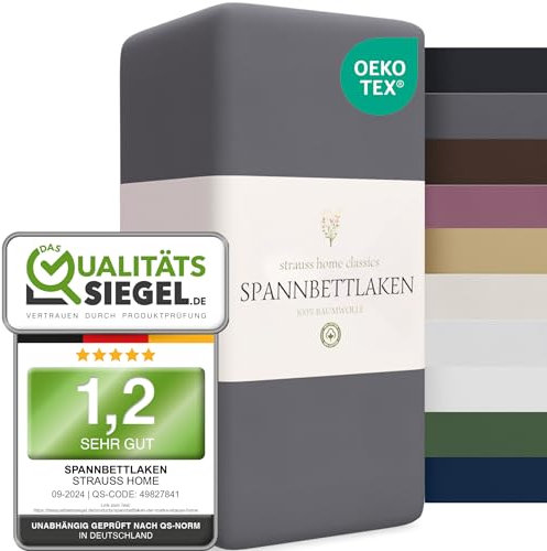Strauss Home® Jersey Spannbettlaken Spannbetttuch Bettlaken 100% Baumwolle 140x200-160x200 cm (Anthrazit)