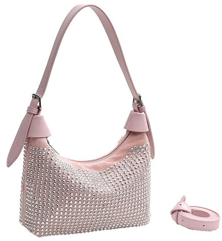 NICOLE & DORIS Handtasche Damen Klein Nieten Tasche Gothic Umhängetasche Glitzer Schultertasche Elegante Abendtasche Handtaschen Clutch für Hochzeit Party Freizeit Rosa