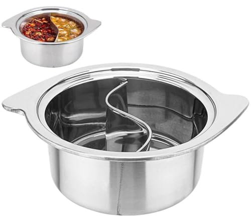 Stainless Steel Hot Pot with Divider Hot Burner Chinese Dual Sided Soup Cookware for Restaurant Camping Household