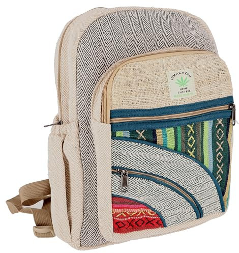 GURU SHOP Bunter Ethno Hanf Rucksack - Beige/bunt, Unisex - Erwachsene, 35x24x15 cm