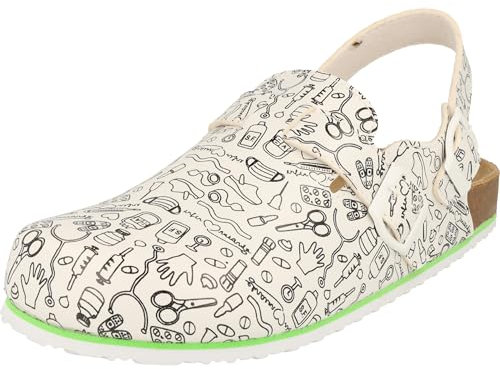 Softrelax Damen Schuhe 7420990136 Clogs Pantolette Arzthelfer Ärzte Krankenschwester Weiss/Multi (White/Multi, EU Schuhgrößensystem, Erwachsene, Damen, Numerisch, M, 40)