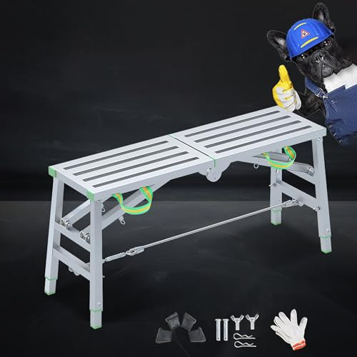Piattaforma di lavoro pieghevole portatile regolabile con capacità di carico di 299,8 kg, da utilizzare come impalcatura o scala, ponteggio elevatore, 40 cm x 160 cm