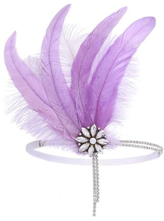 IYOU Anni '20 Piuma Flapper Copricapo Luce Viola Cristallo Gatsby Cerchietto Prom Matrimonio Accessori per Capelli per Donne