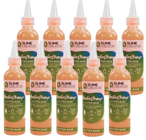 Slime Creator Glitter Base - Amber Orange - 180ml Bottle - Shimmering Amber Orange Glitter for Slime Projects - Pack of 10
