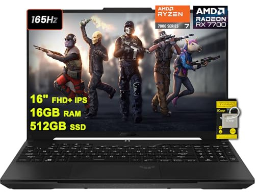 Asus TUF Gaming A16 Laptop 16 FHD+ 165Hz 7ms 100% sRGB AMD Octa-core Ryzen 7 7735HS 16GB RAM 512GB SSD Radeon RX 7700S 8GB (>RTX4060) Retroilluminato USB-C USB4 Ricarica rapida Win11 w/ICP Accessorio