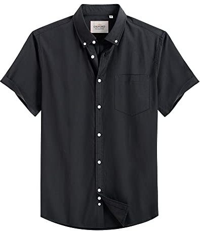 J.VER Men's Black Short Sleeve Shirt Smart Casual Regular Fit Non Iron Cotton Shirt Button Down Oxford Business Work Office Summer Dress Shirts L