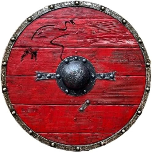 Bouclier viking rouge médiéval Ragnar Lothbrok authentique Battleworn Bouclier en bois pour adultes/bouclier en bois pour enfants, standard,