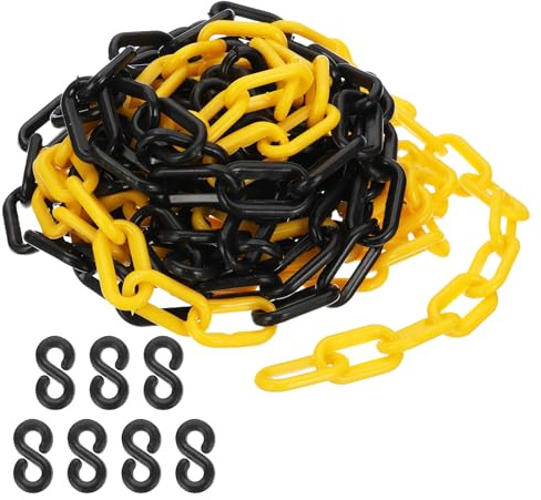 PATIKIL Gelb/Schwarze Kunststoffkette, 16 ft 6mm Absperrkette Sicherheitsbarriere für Warnsicherheit Parkplatz, Personenkontrolle Zaun Tor Konzert Baustelle Absperrung Von Flächen