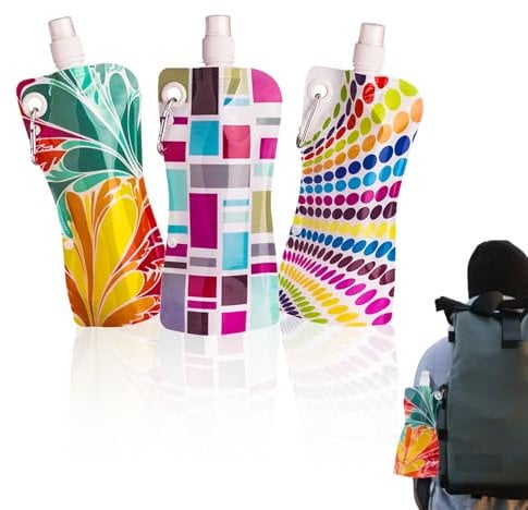 Collapsible water bottle 500ml Pack of 3, soft 500ml water bottle water pouch,Reusable Water Bottle with Carabiner,for Hiking,Adventure,Travel,faltbare trinkflasche