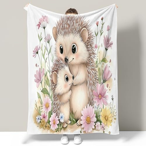 GSAEIMCT Igel Und Mutter Bedruckt Decke für Kinder Flanell Fleecedecke, Kuscheldecke Plüschdecke Flauschig Decken Sofa Couch Weich Wohndecke, 75x100cm