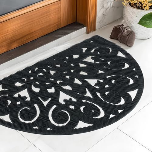 e-floor Fußmatte Gummi - rutschfest und Wetterfest - Outdoor Schmutzfangmatte für Innen und Außen - Fußabtreter Halbrund Durchbrochen 45 x 75cm