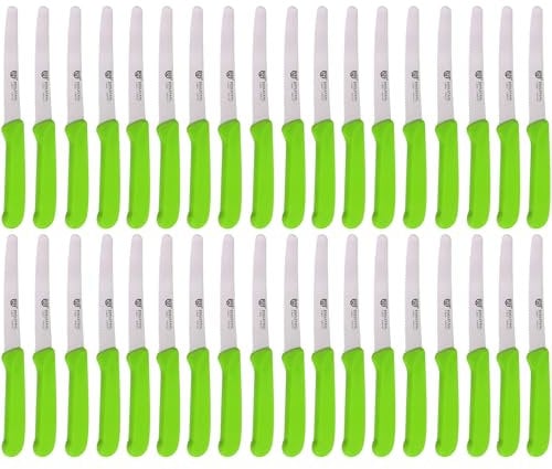 GRÄWE Tafelmesser 36 Stück, Messerset zum Schneiden, 36er Pack Brötchenmesser, Frühstücksmesser mit einseitigem Wellenschliff, Brotmesser, scharfe Messer für Brotzeit, 21 cm - Grün