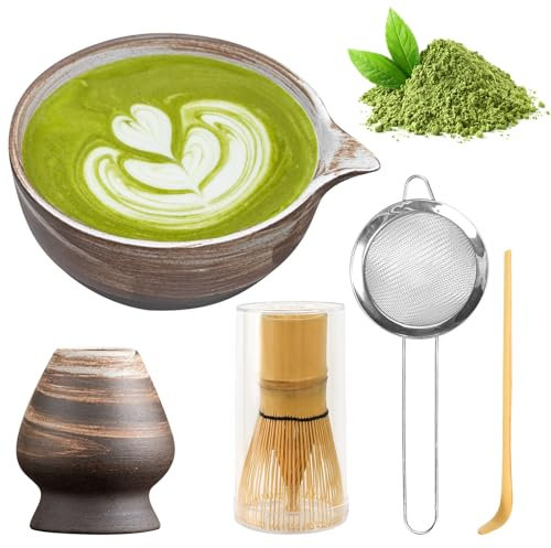 5PCS Matcha Tea Set Matcha Whisk Matcha Kit for Ceremony Ceramic Matcha Set for Traditional Japanese Tea Ceremony with Whisk and Bowl, Matcha Spoon, Whisk Holder
