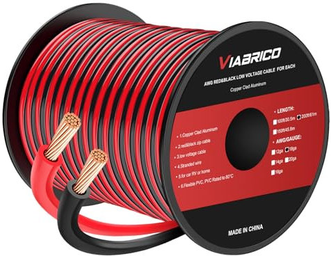 VIABRICO Cavo elettrico da 18 gauge, 200 m, 2 conduttori, rosso, nero, cavo di collegamento, strisce di illuminazione a LED, cavo di prolunga flessibile 18 AWG, filo di rame in alluminio rivestito in
