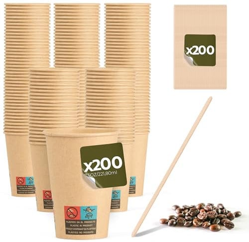 Gobelet carton kraft 220 ml – gobelets jetables pour café, thé, boissons chaudes ou froides – Tasses jetables écologiques, recyclables et résistantes – Usage professionnel ou maison (200 Gobelets)