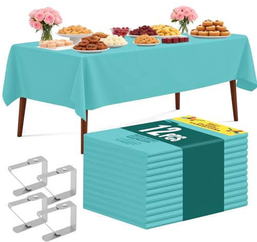 XEIYEI Einweg Tischdecke Tischtuch Kunststoff Tischdecken Bierzeltgarnitur Tischdecke 12 STK Rechteckig Tischdecken Geburtstag Wasserdicht 137 x 274 cm mit Tischklammern für Party Fasching (Blau)