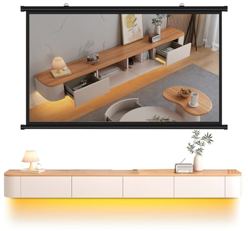 HYANXUE Schwebender TV-Schrank aus Massivholz, TV-Wandschrank, schwebende Regale mit Tür, moderne Multimedia-Konsole, große Aufbewahrungsbank (Holz + LED, 220 cm/86,6 Zoll)