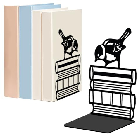 WADORN 1 Paire de Serre Livres Décoratifs en Métal D'Oiseau pour Étagères Serre Livres Robustes et Antidérapants Support Moderne pour Livres Noir pour Bibliothèque et Bureau 13.5x11x20cm
