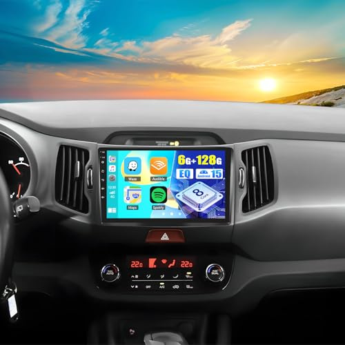 OiLiehu 6G+128G 8-Core Android 15 Car Stereo for Kia Sportage 2010-2016 with Wireless CarPlay Android Auto, 9 IPS Touchscreen Radio with WiFi Bluetooth Mirror Link EQ FM RDS SWC Backup Camera