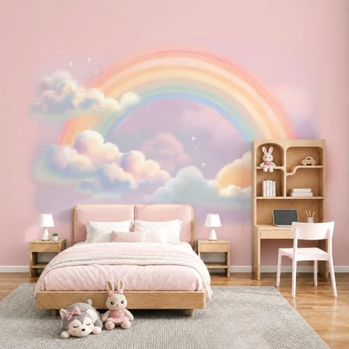 Fototapete 3D Effekt Farbe Wolken Regenbögen 250X175Cm Seide Tapeten Wandtapeten Wohnzimmer Schlafzimmer Moderne Wandbilder Xxl Cartoon-Aquarell Panorama Wand Dekoration